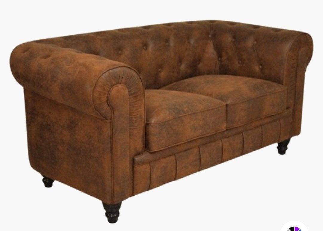 Chesterfield 2-zitsbank - Bruin Vintage Leer, Ophalen, 150 tot 200 cm, Tweepersoons, Zo goed als nieuw