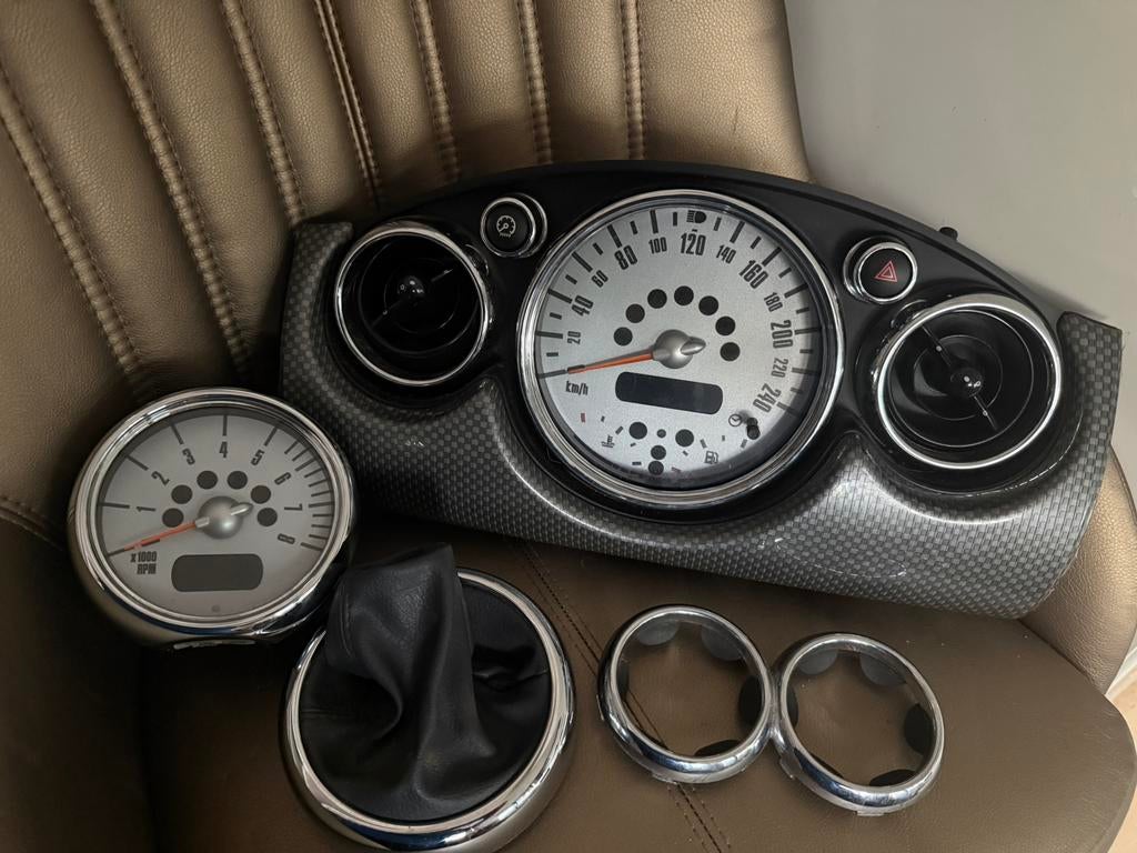 Mini cooper one parklane tellerset zilver carbon met chrome, Auto-onderdelen, Ophalen of Verzenden, Nieuw, Mini