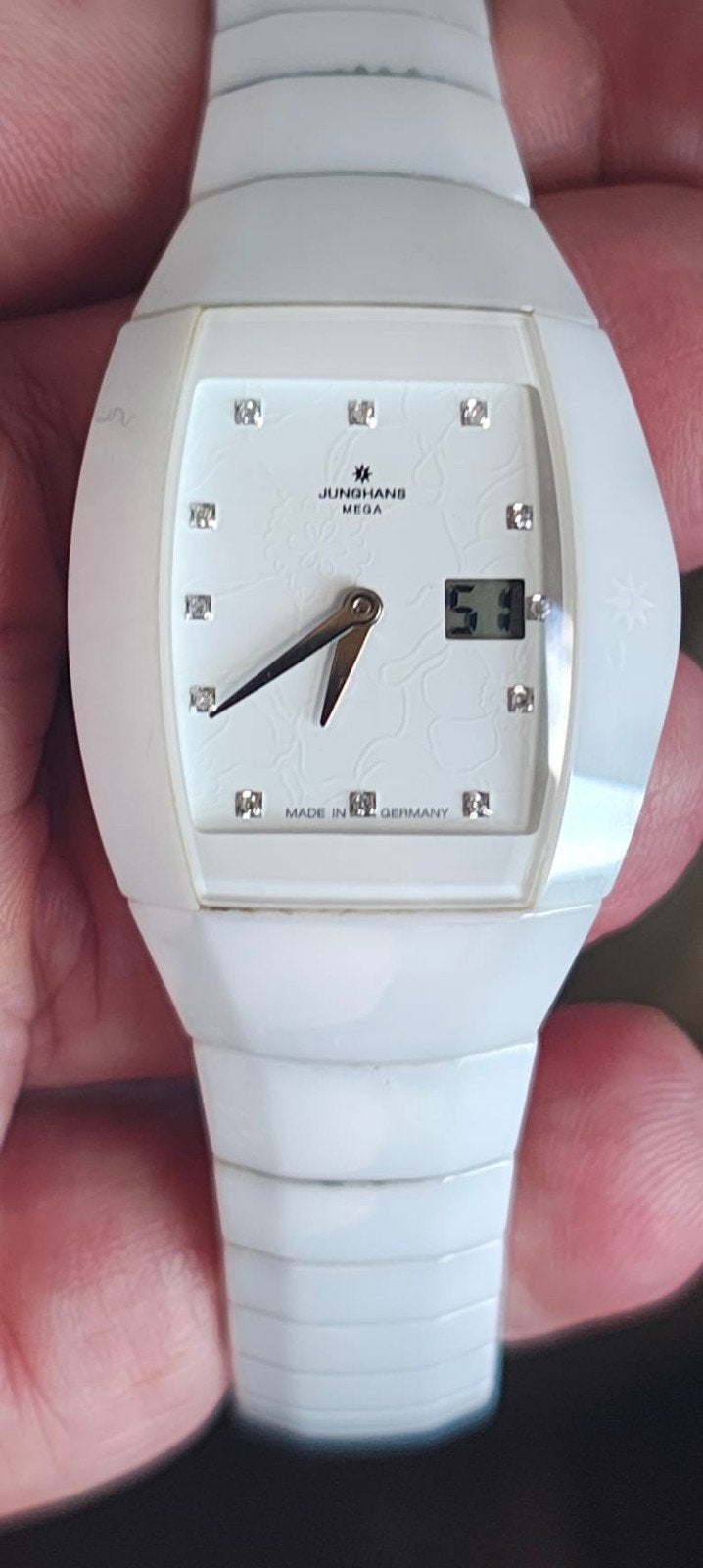 Junghans Aura Quadra Lady - Keramiek & Saffierglas, Ophalen of Verzenden
