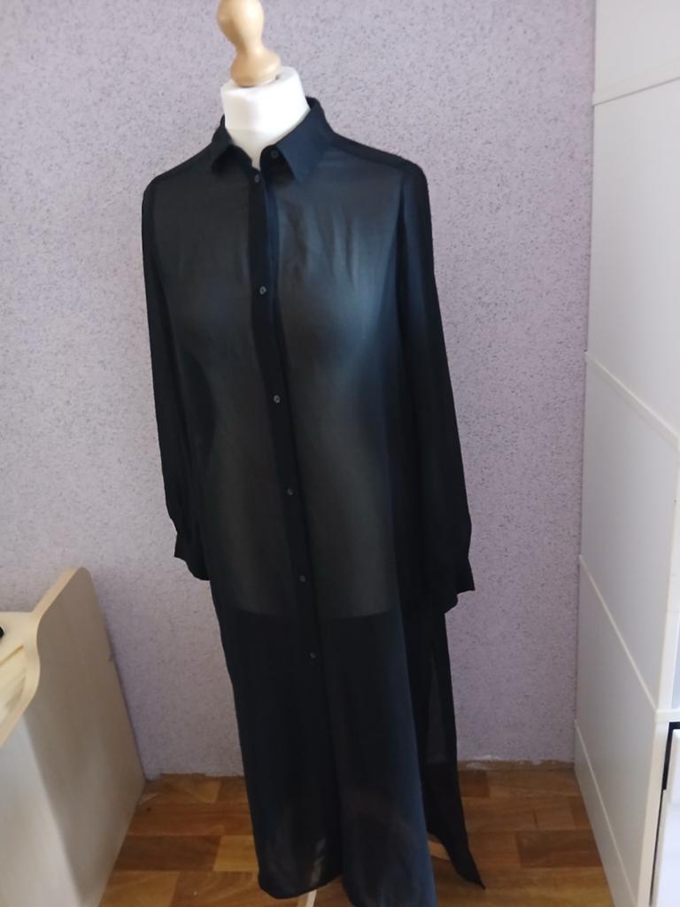 H&M Zwarte Transparante Lange Blouse Jurk Maat 36, H&M, Zwart, Ophalen of Verzenden, Zo goed als nieuw