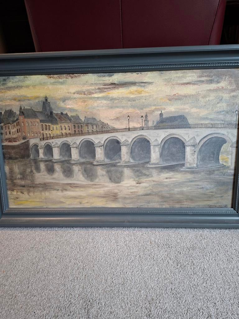 Olieverfschilderij Maasbrug Maastricht, Antiek en Kunst, Kunst | Schilderijen | Klassiek, Ophalen of Verzenden