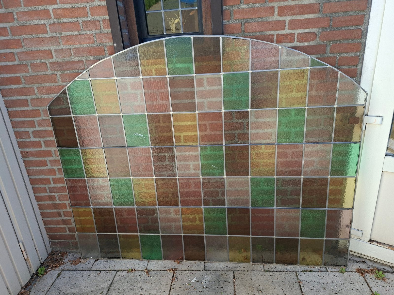Decoratief glas in lood paneel, halfrond, Ophalen of Verzenden