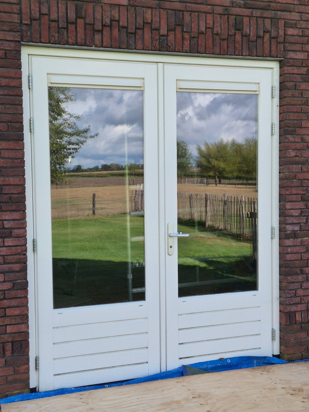 Achterpui - Dubbele tuindeur compleet met kozijn, Ophalen, Glas, 120 cm of meer, 215 cm of meer