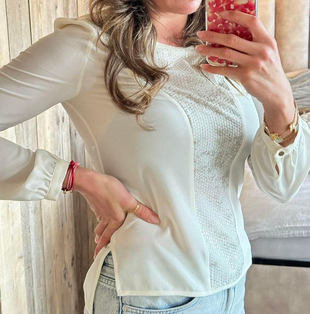 Supertrash crème top in maat 36, Kleding | Dames, Tops, Beige, Ophalen of Verzenden, Zo goed als nieuw, Lange mouw