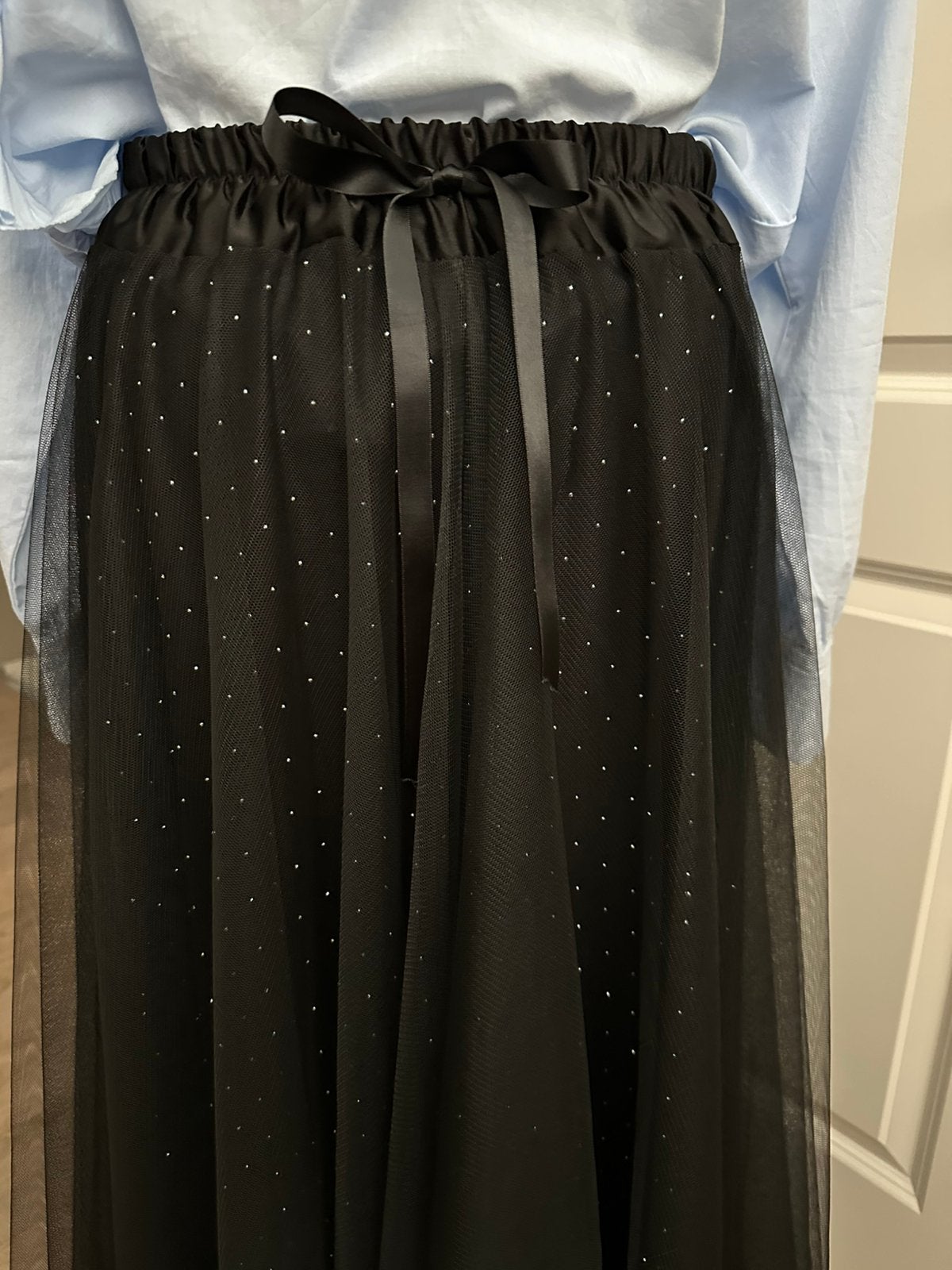 Stijlvolle maxi rok met tulle - Mt L - Zwart met glitters, Kleding | Dames, Maat 38/40 (M), Zwart, Ophalen of Verzenden, Zo goed als nieuw