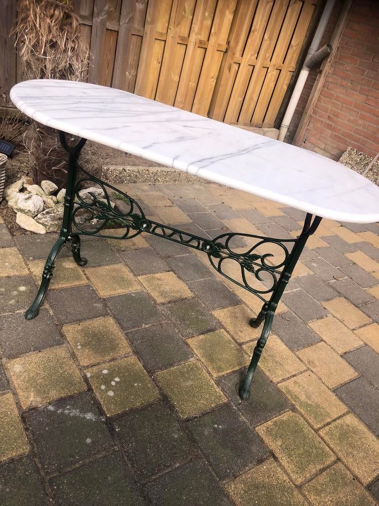 Marmeren tafel met gietijzeren onderstel ALLEEN OPHALEN, Ophalen, Gebruikt, 50 tot 100 cm, 150 tot 200 cm