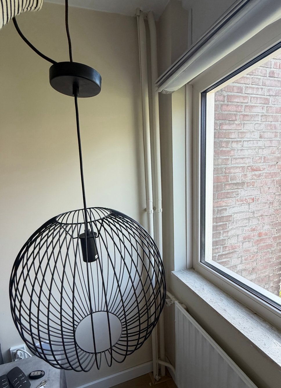 Set van 3 zwarte draadlampen - modern design, Ophalen of Verzenden, Zo goed als nieuw, Metaal, E27 (groot)