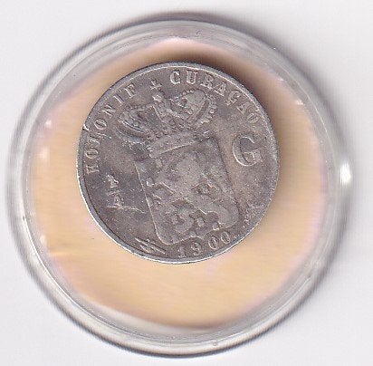 Curacao 1/4 Gulden 1900 b met randtikje, Verzenden, Zilver, 25 cent, Koningin Wilhelmina