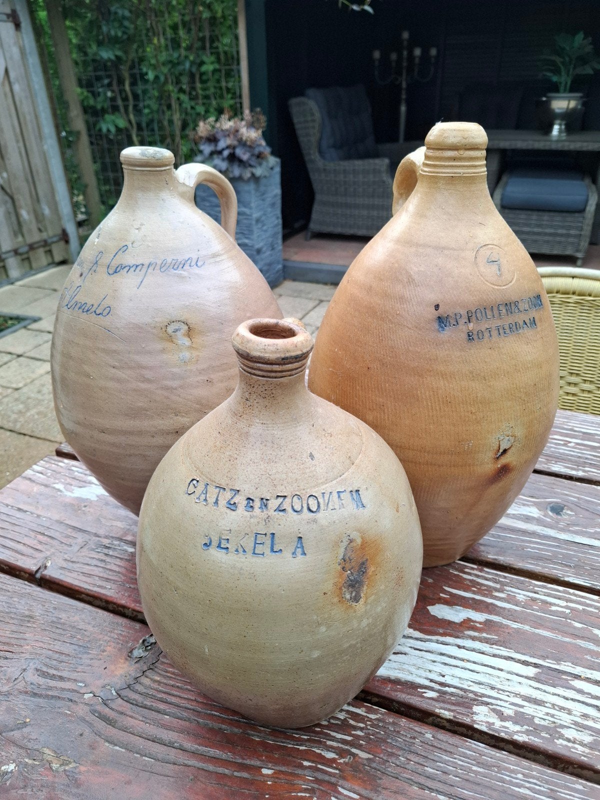 3 gave anrieke geneverkruiken met tekst, Ophalen of Verzenden