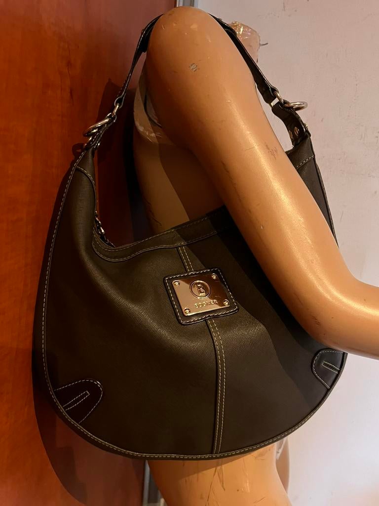 BOGNER tas met embleem origineel ZGAN bruingroen, Gf, G, Bruin, Schoudertasje