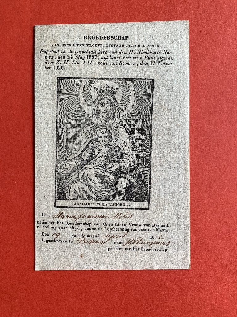 anno 1831 Gravure Broederschap van O.L.Vrouw, Ophalen of Verzenden, Gebruikt, Kaart of Prent, Christendom | Katholiek