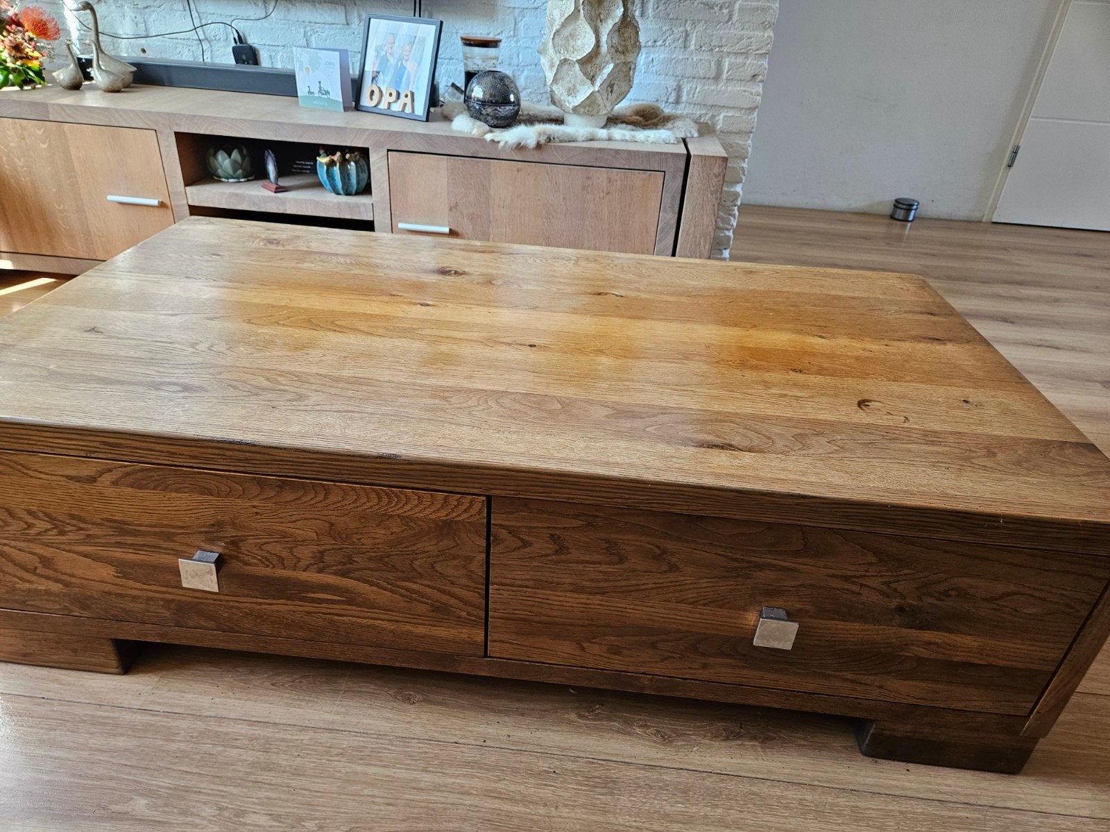 Massief eiken salontafel met kleppen aan 2 kanten r, Ophalen, 100 tot 150 cm, Eikenhout, 50 tot 100 cm