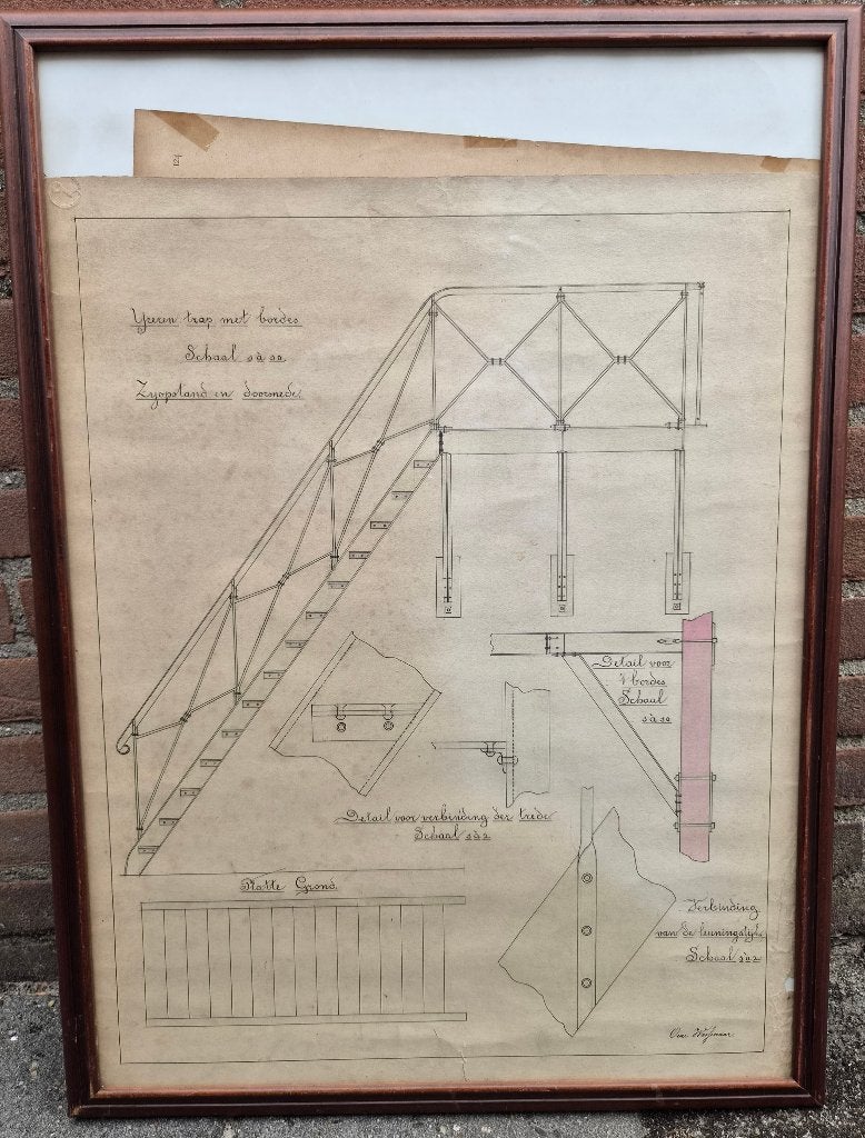 Oeke Wassenaar, Friesland ~1910 IJzeren Trap, inkt sketch, Origineel werk, Overige stijlen, Ophalen of Verzenden, Tekening