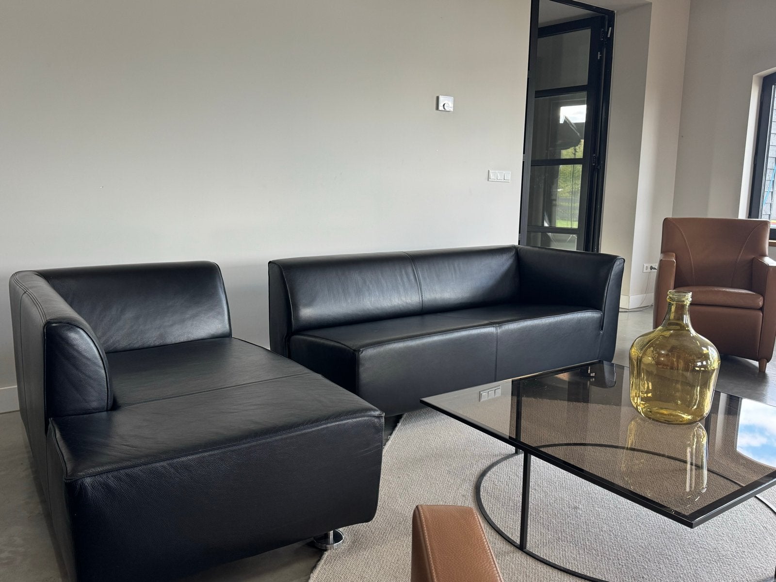 Gelderland 4800 Hoekbank | Zwart leder |  topstaat 145 x 260, Huis en Inrichting, X, Hoekbank, Leer, Ophalen of Verzenden