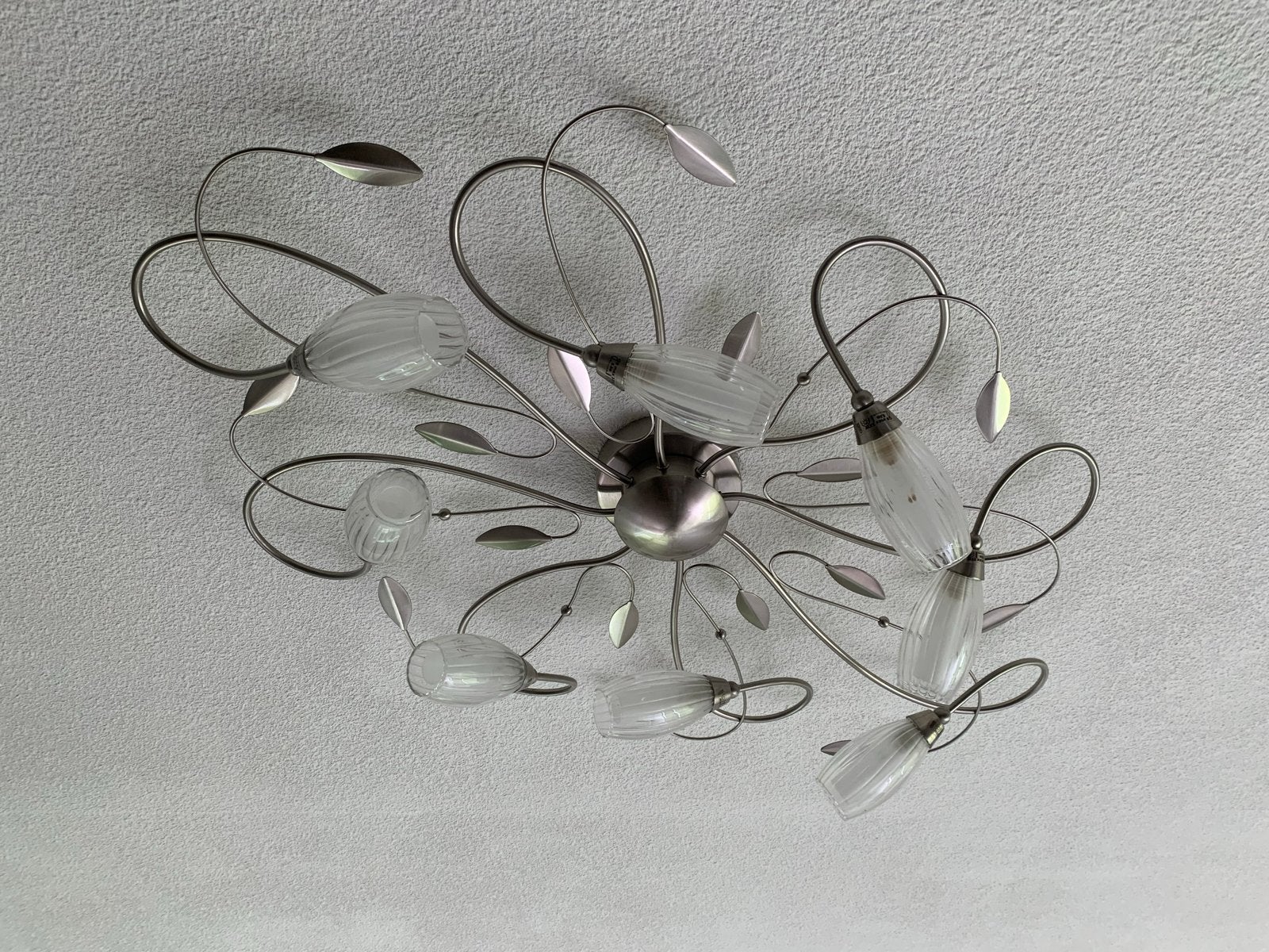 Moderne Plafondlamp met Bloemmotief en 6 Lichtpunten, Ophalen, Zilver, Modern, E14 (klein)