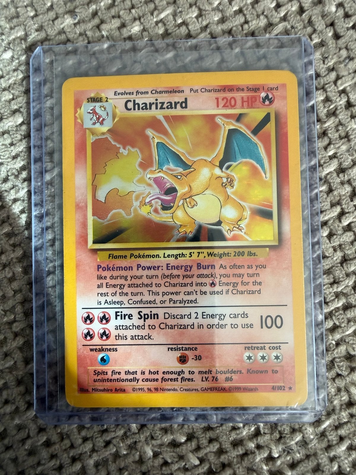 Charizard 4/102 Holo Base Set Pokémon Kaart (Engels), Ophalen of Verzenden, Gebruikt, Losse kaart