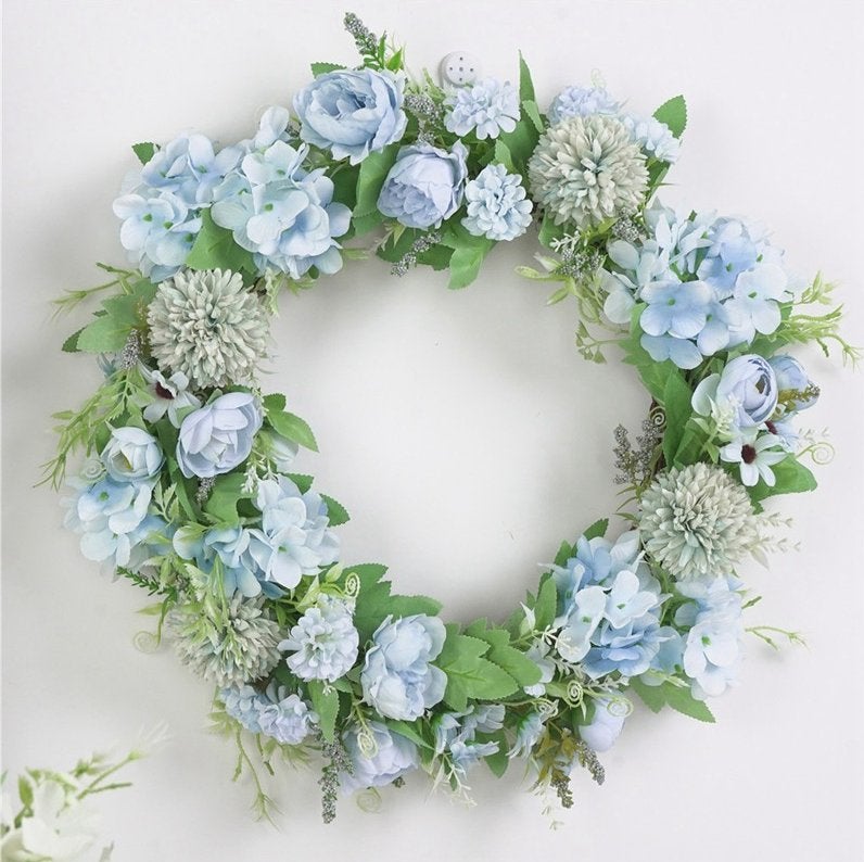Kunst Blauwe Pioen Rozen Krans / Bloemenkrans Rozenkrans, Verzenden, Nieuw, Krans
