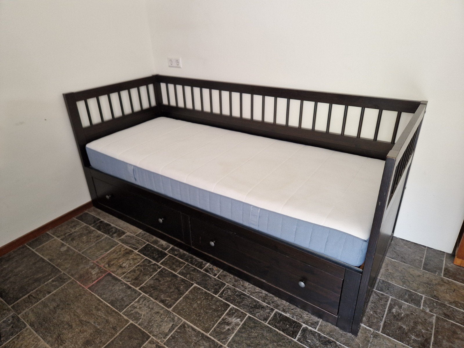 IKEA HEMNES bedbank met 2 lades, Ophalen, Gebruikt, Zwart, Tweepersoons