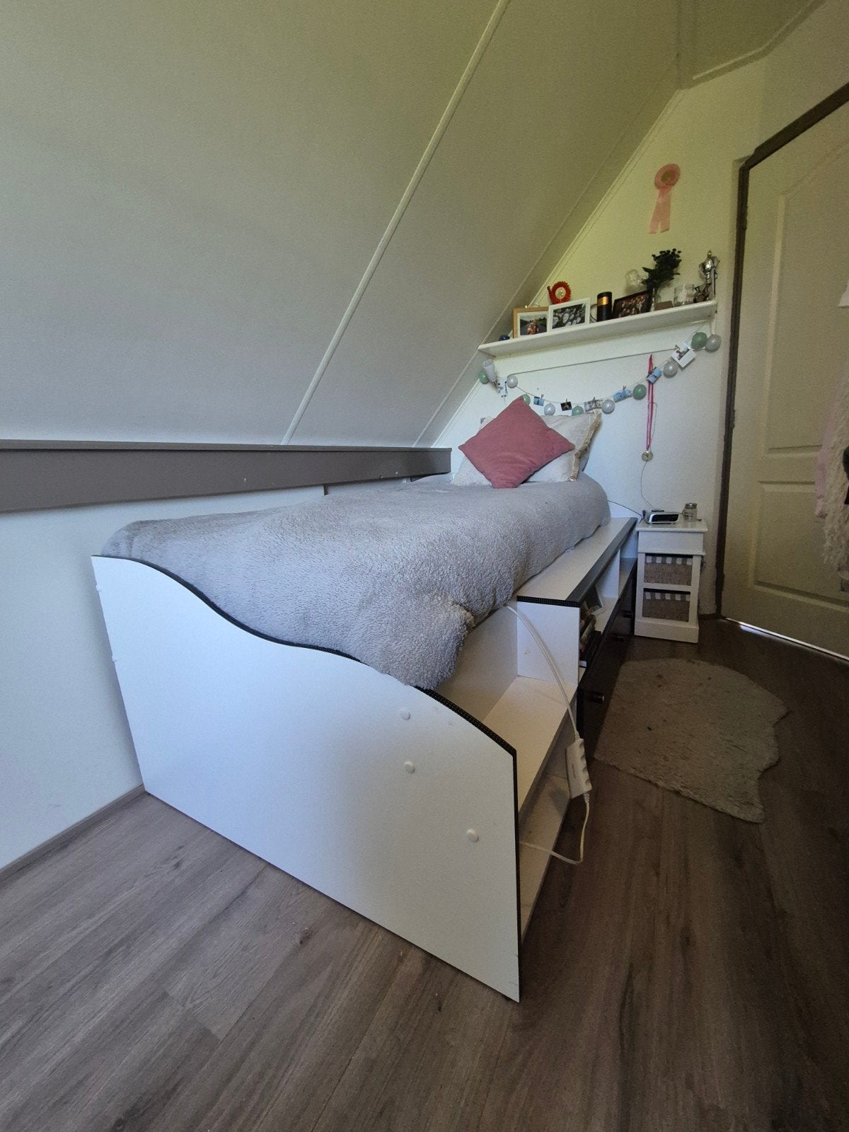 Eenpersoonsbed met opbergruimte - Wit/Zwart, Ophalen, Gebruikt, 90 cm, Eenpersoons