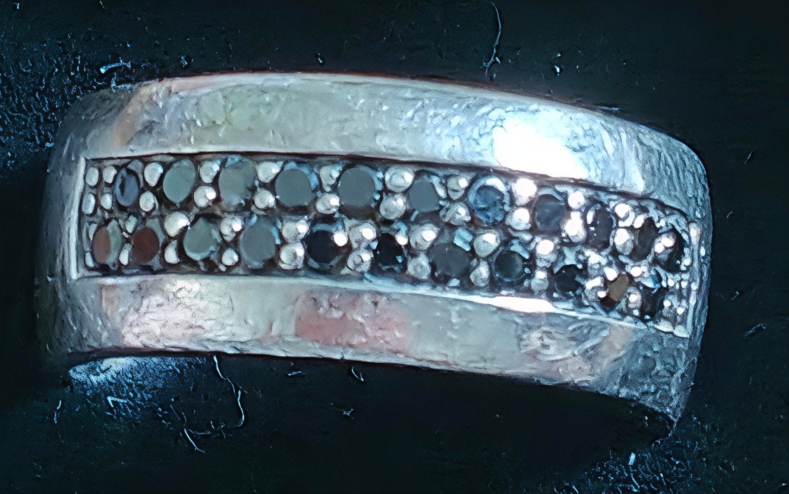 Zilveren ring met zwarte edelstenen - Maat 17-18, Ophalen of Verzenden, Zo goed als nieuw, 17 tot 18, Dame of Heer