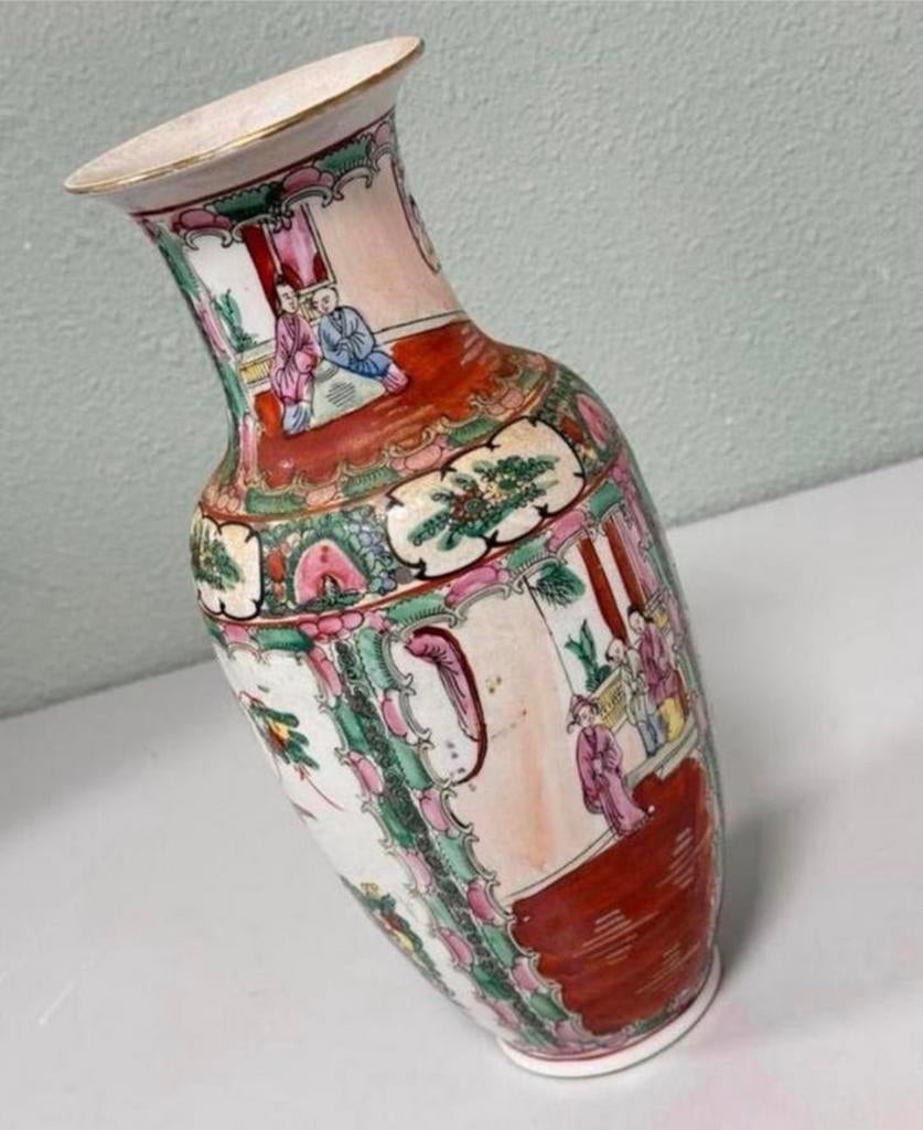 Antiek Famille Rose chinese Vaas Chinees medaillon Porselein, Antiek en Kunst, Antiek | Vazen, Ophalen of Verzenden