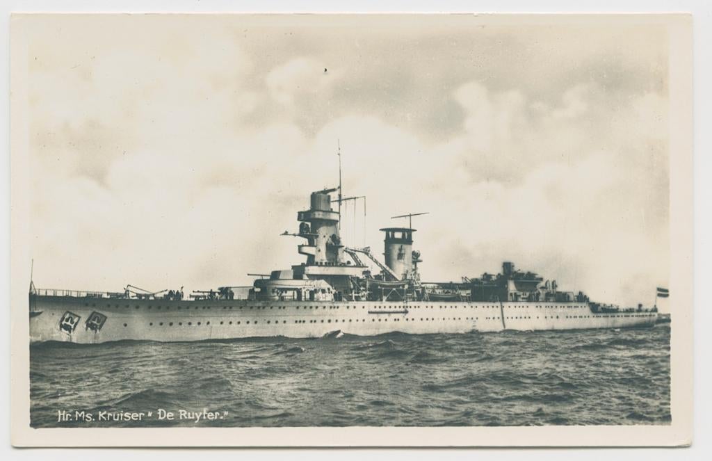 Schip marine Hr Ms De Ruyter kruijser oorlogsschip fotokaart, Verzamelen, Verzenden, 1940 tot 1960, Ongelopen, Noord-Holland