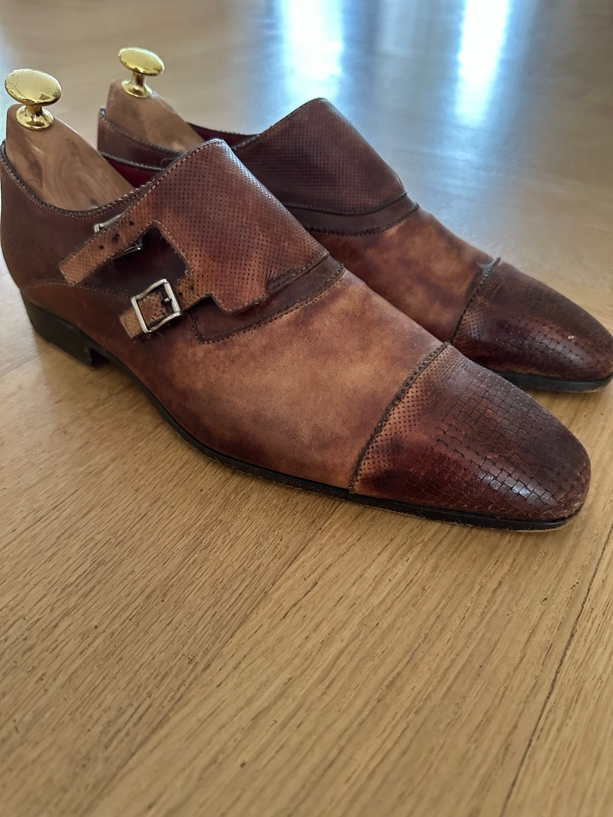 Santoni by Oger bruine gespschoenen kalfsleer maat 40.5, Ophalen of Verzenden, Gedragen, Bruin, Gespschoenen