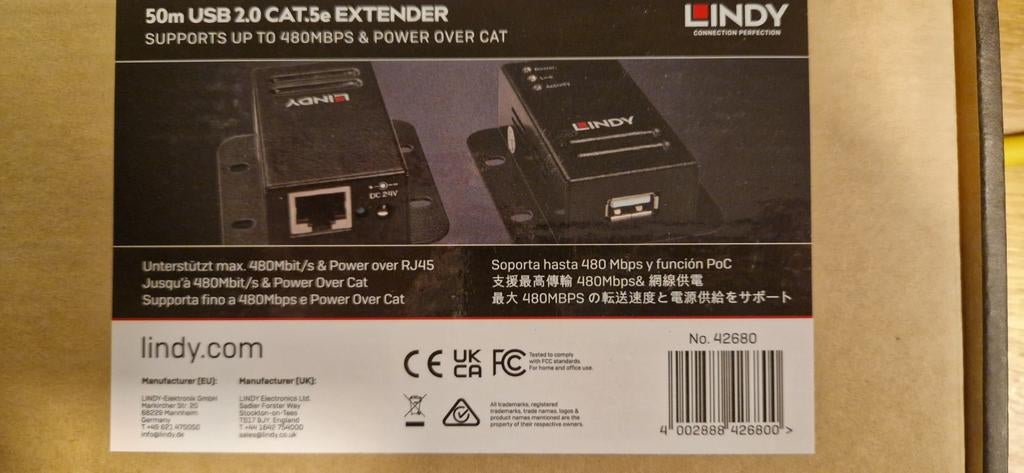 Lindy USB 2.0 CAT.5e Extender 50m met Power over Cat, Ophalen of Verzenden, Nieuw
