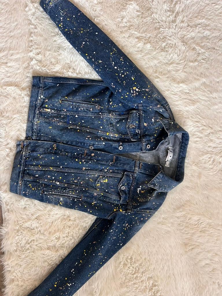 Off-White Spijkerjas met verfspatten, Off-White, Blauw, Overige jeansmaten, Ophalen of Verzenden