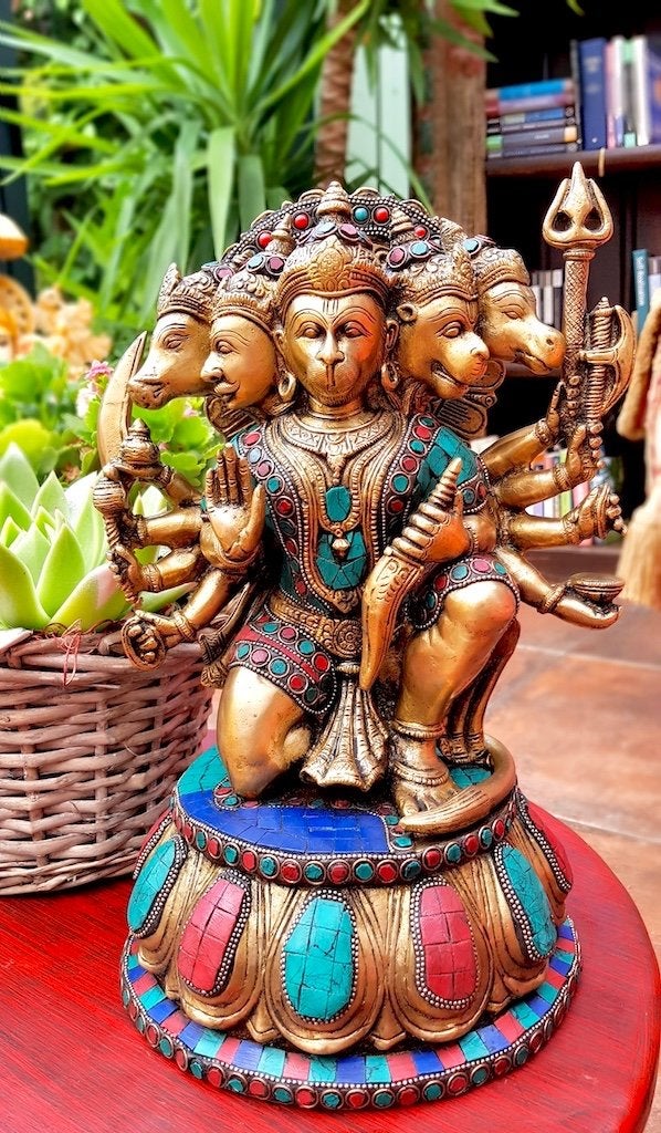 PANCHAMUKHI HANUMAN BEELD BRONS STONEWORK ART 32 CM, Ophalen of Verzenden, Nieuw, Beeld(je), Hindoeïsme