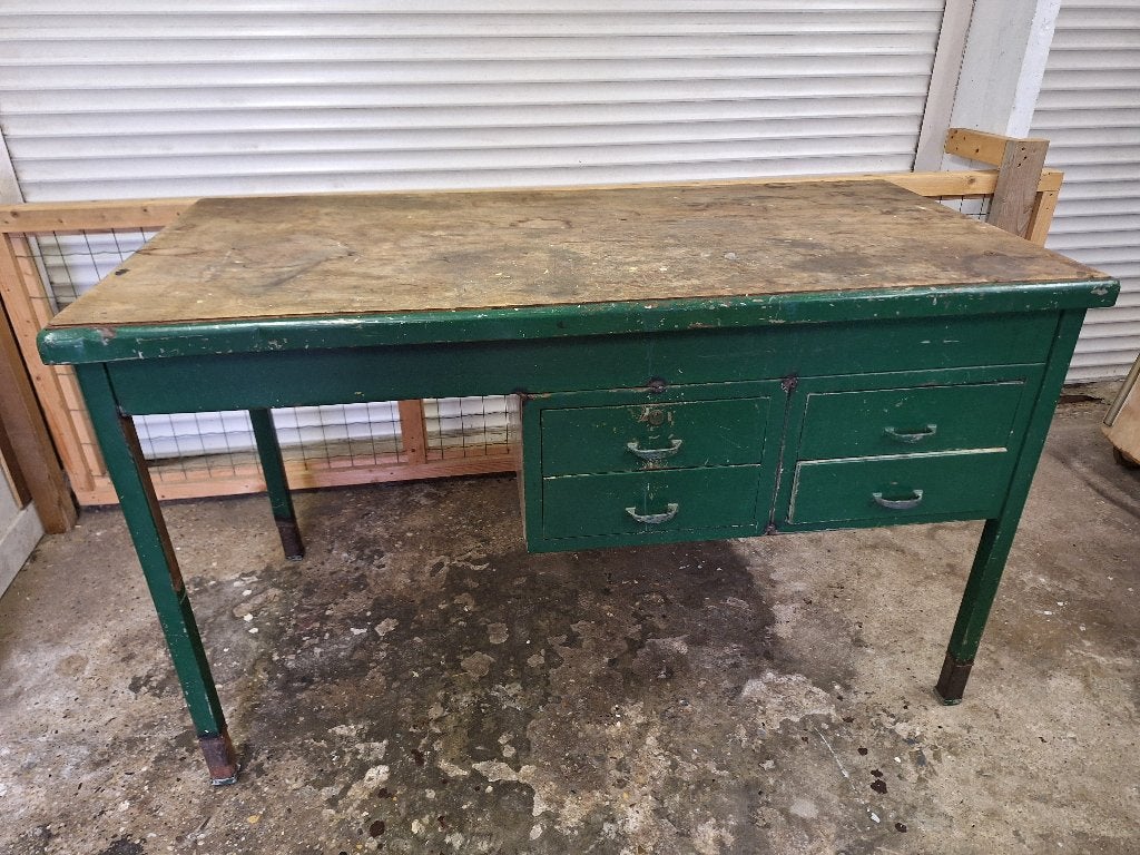 Vintage Groene Werkbank met Lades, Ophalen, Gebruikt, Niet van toepassing, Niet van toepassing