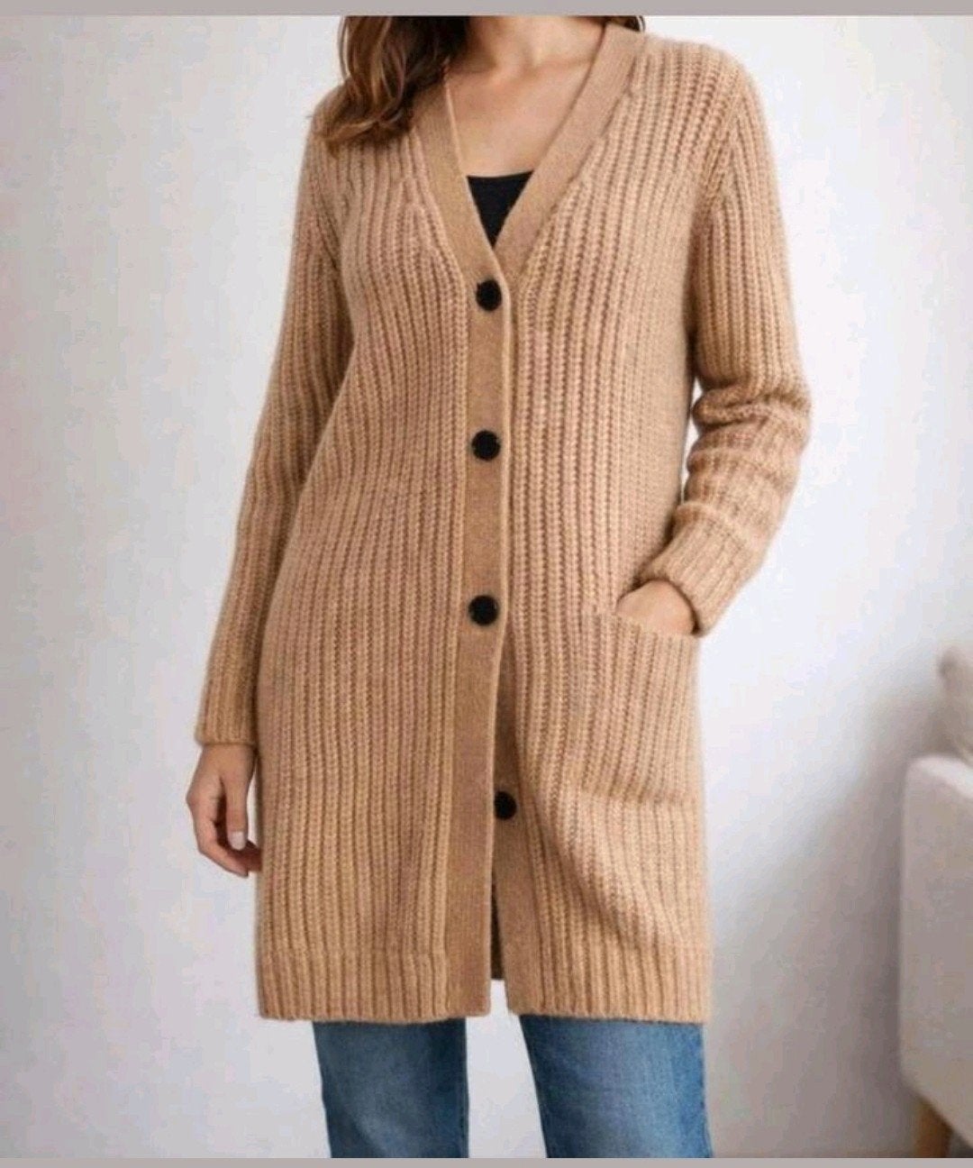 s.Oliver Black Label Lang Vest Beige Camel Gebreid Maat M, Maat 38/40 (M), Beige, Ophalen of Verzenden, Zo goed als nieuw
