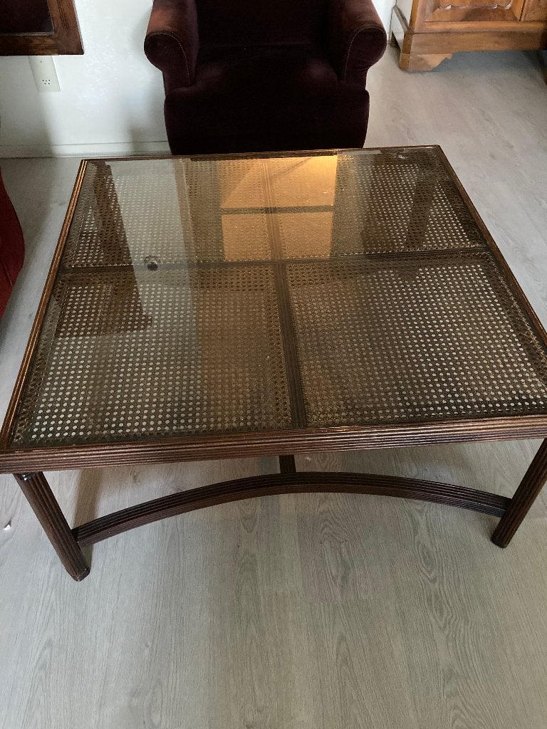 Vintage salontafel, Ophalen, Gebruikt, 100 tot 150 cm, Glas