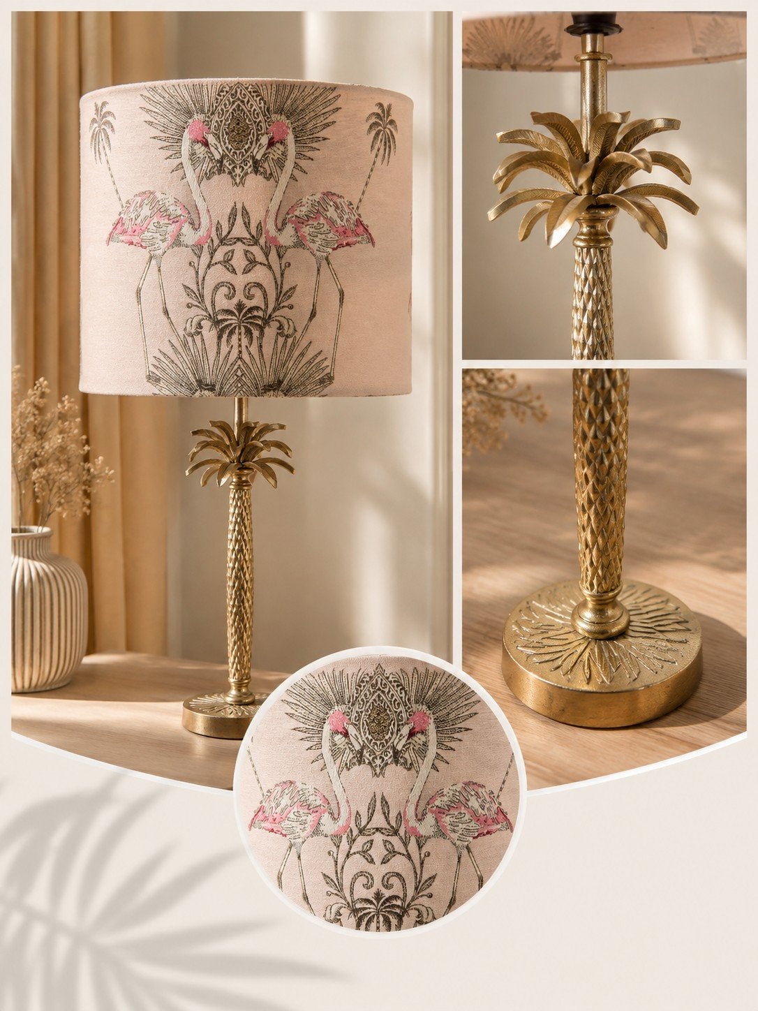 Unieke Grote Tafellamp met Flamingo's en Palmboomvoet, Gebruikt, Meerkleurig, Overige stijlen, Ophalen of Verzenden