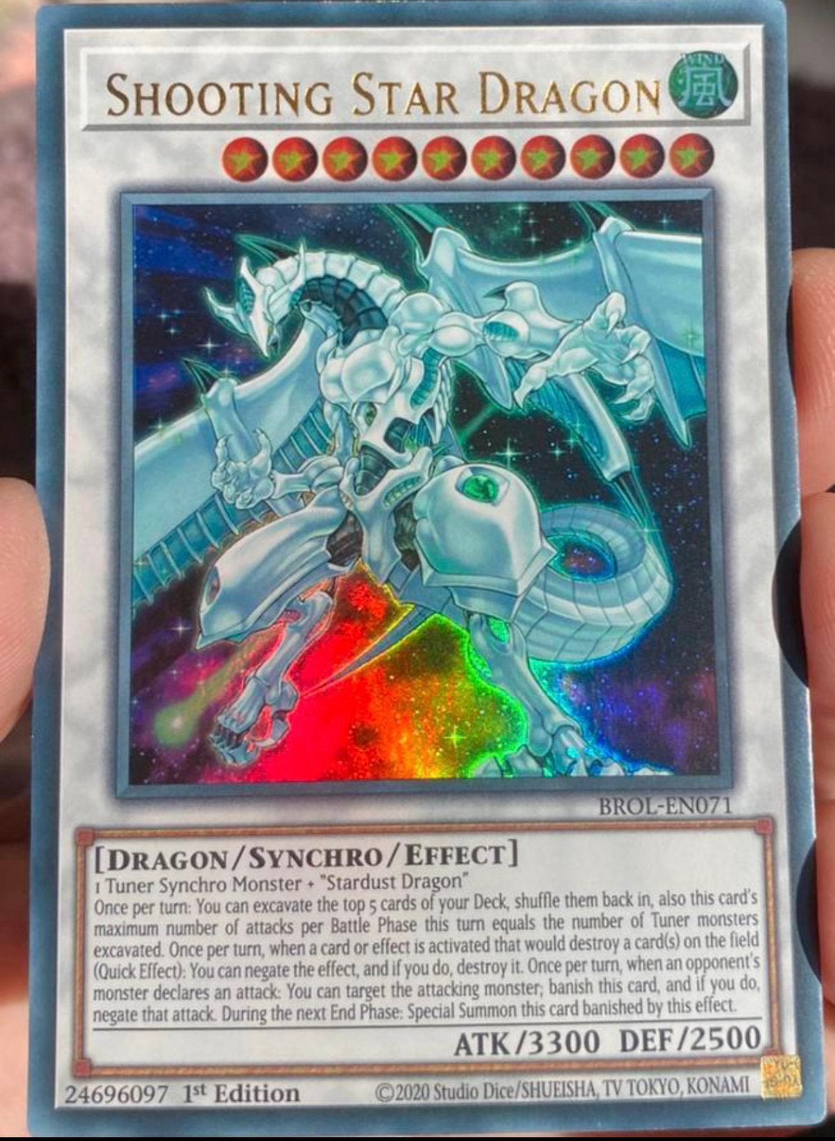 Yu-Gi-Oh! Shooting Star Dragon BROL 1st Edition !, Ophalen of Verzenden, Zo goed als nieuw, Losse kaart, Foil