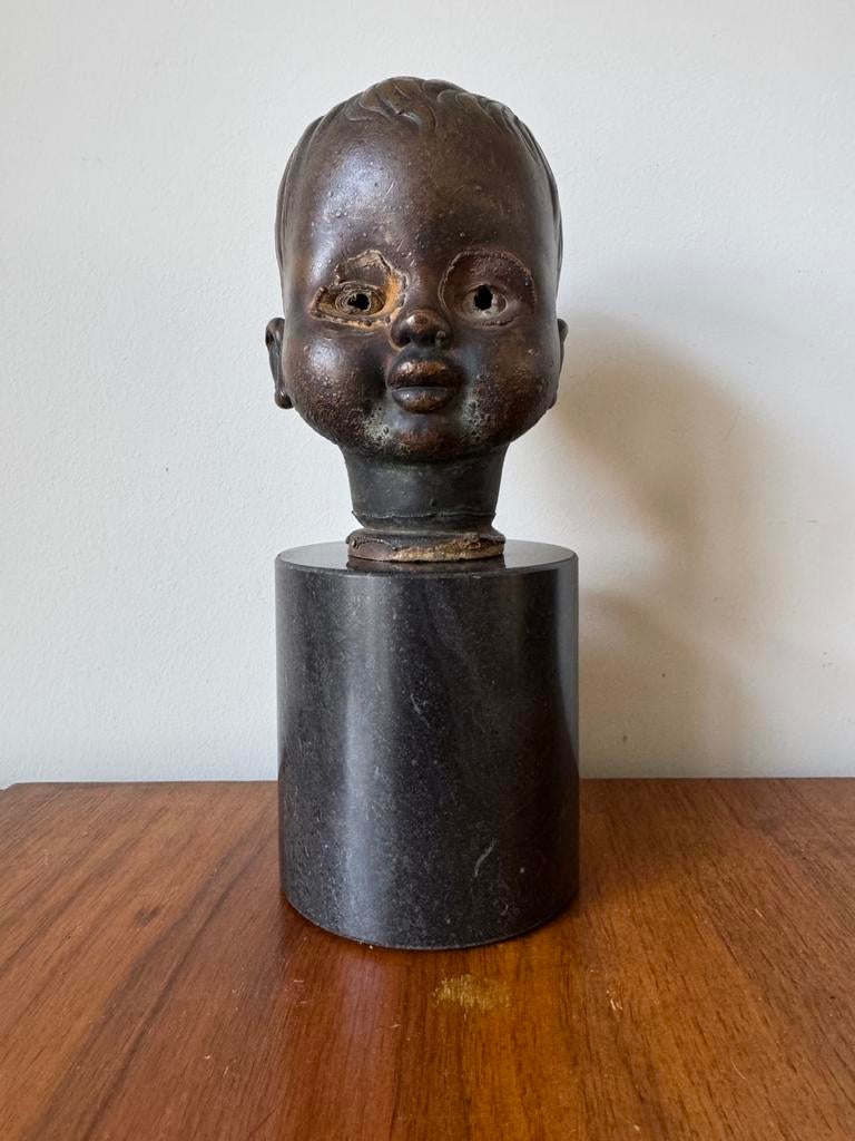 Oud / antiek bronzen poppenhoofd poppen hoofd mal, Ophalen of Verzenden