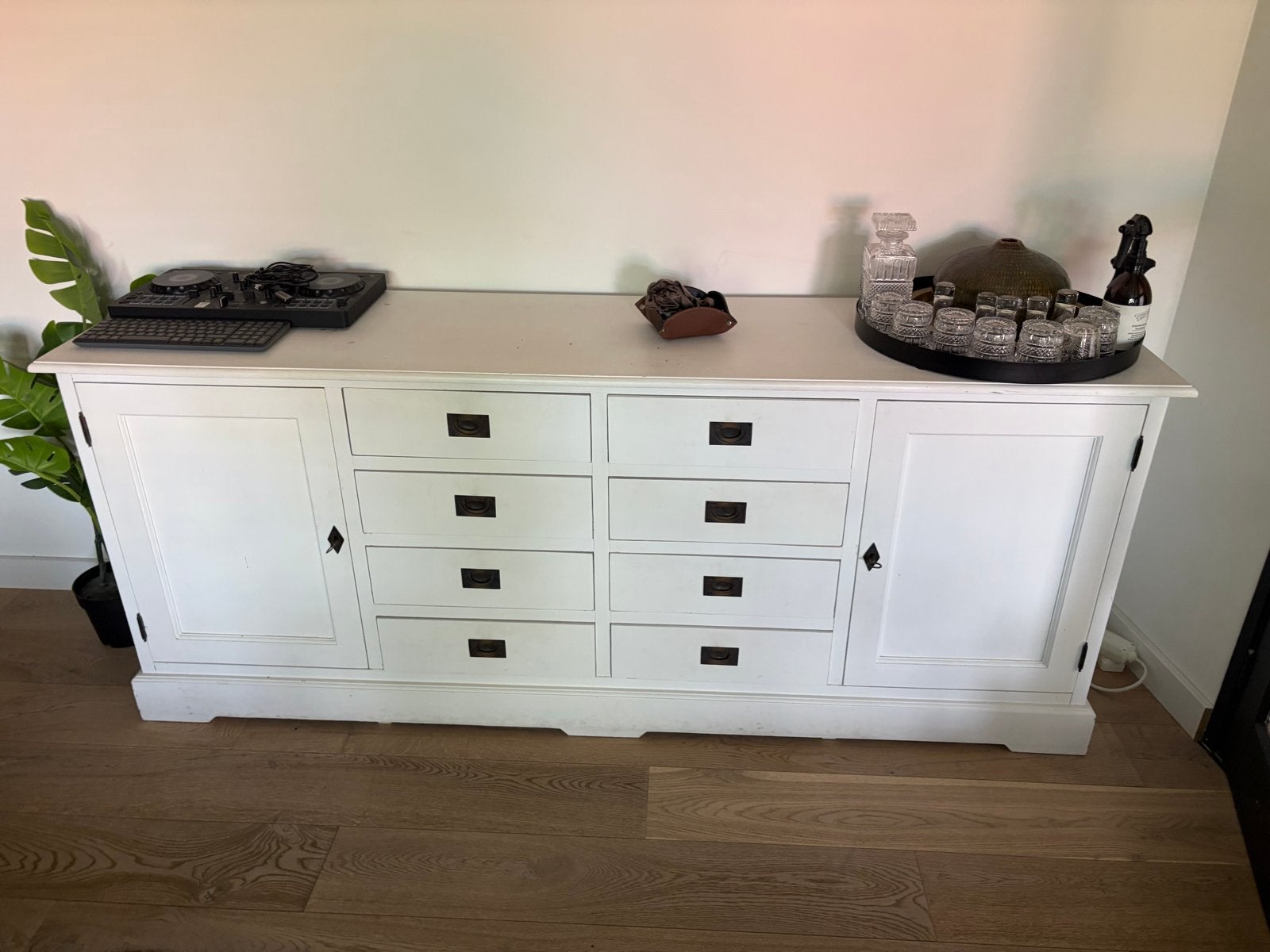 Wit dressoir met lades en deuren - 200 cm breed, Ophalen, Gebruikt, 200 cm of meer, Met lade(s)