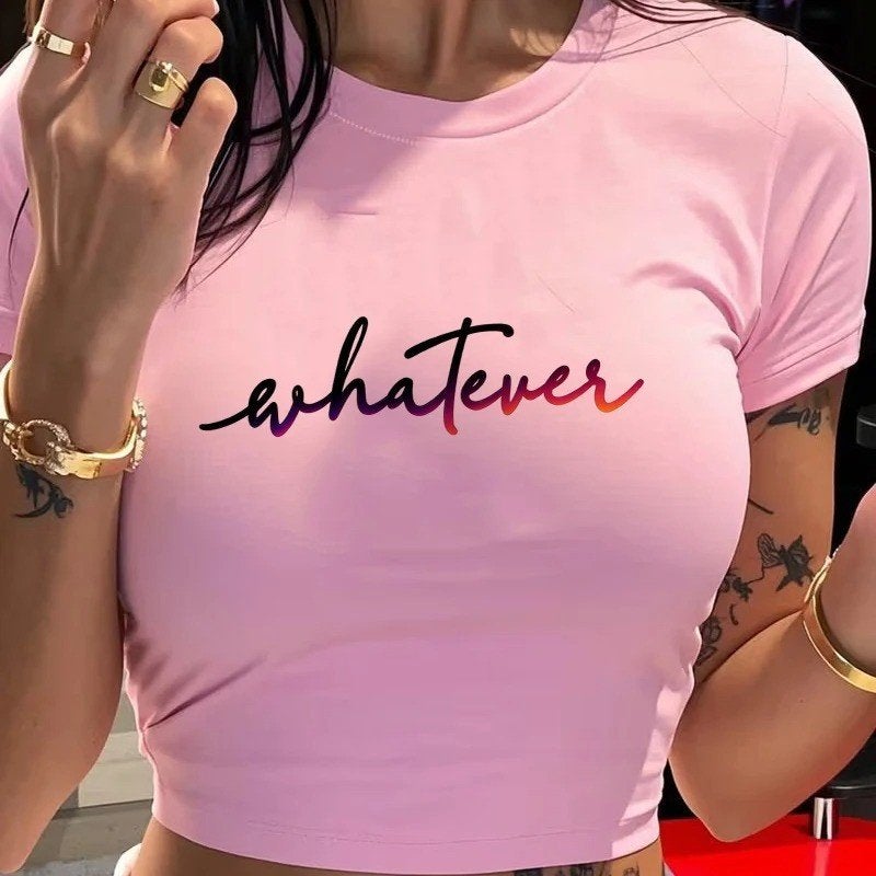 Luxe crop shirt Y2k stijl voor meiden - Whatever, Kleding | Dames, Ophalen of Verzenden, Nieuw, Maat 36 (S), Korte mouw