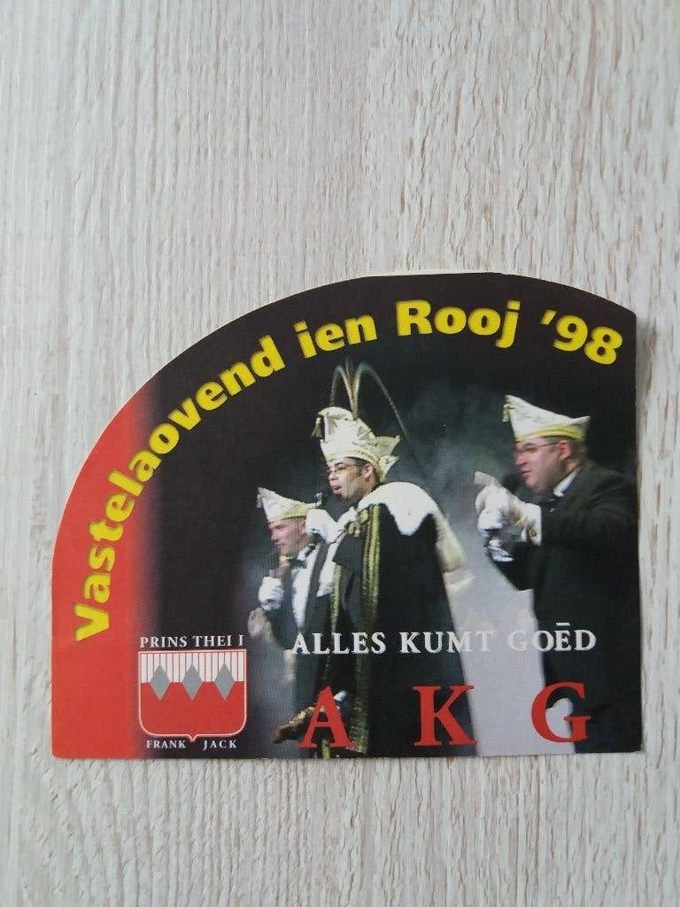 sticker Vastelaovend ien Rooj '98, Ophalen of Verzenden, Zo goed als nieuw, Bedrijf of Vereniging