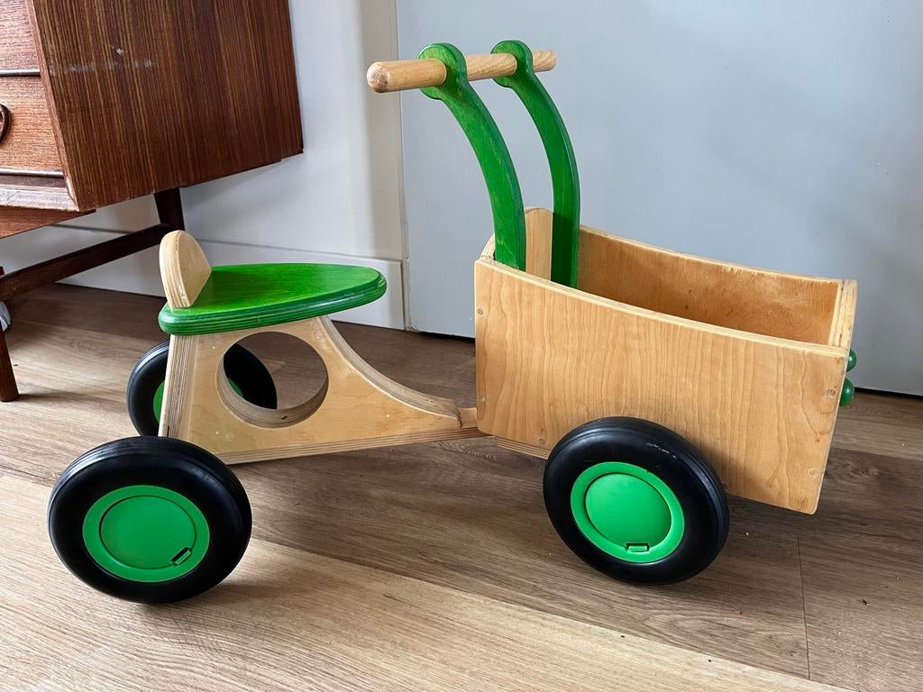 Houten loopfiets met aanhanger - Van Dijk Toys, Kinderen en Baby's, Speelgoed | Buiten | Voertuigen en Loopfietsen, Ophalen, Gebruikt
