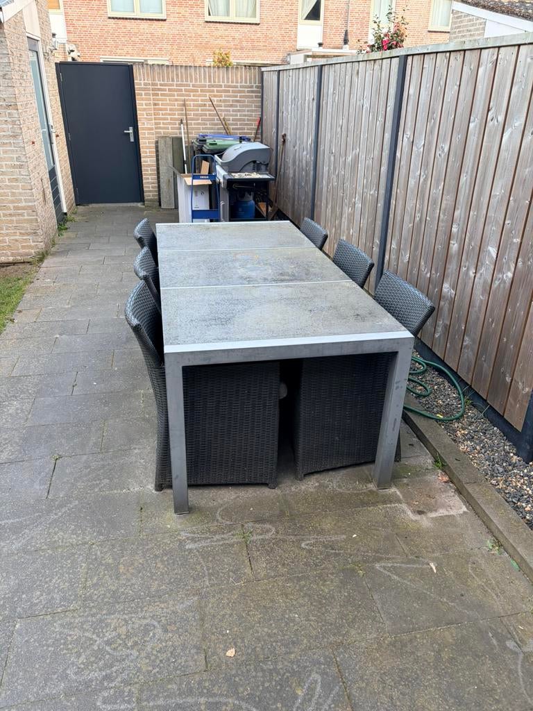 Tuintafel + Stoelen 6 personen, Tuin en Terras, Tuinsets en Loungesets, Ophalen, Gebruikt, 6 zitplaatsen, Aluminium
