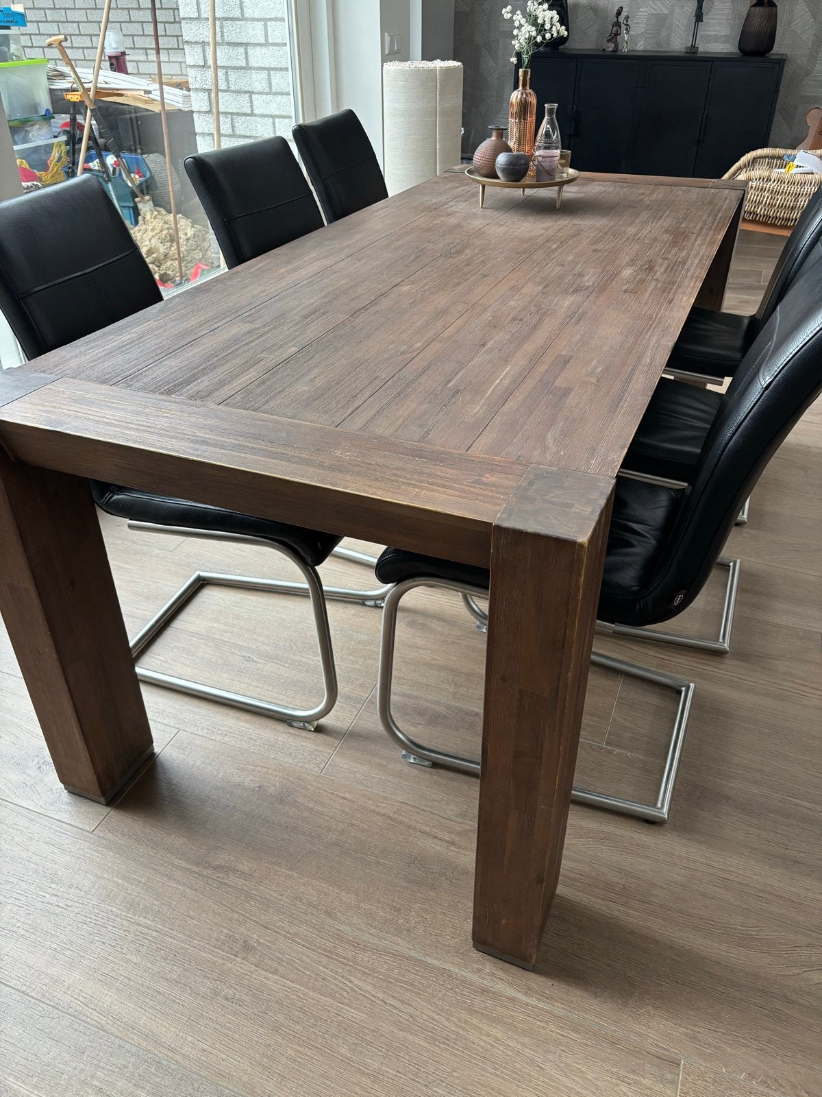 Acasia massief houten eettafel met 6 Henders & Hazel stoelen, Huis en Inrichting, Gebruikt, 200 cm of meer, Vijf personen of meer