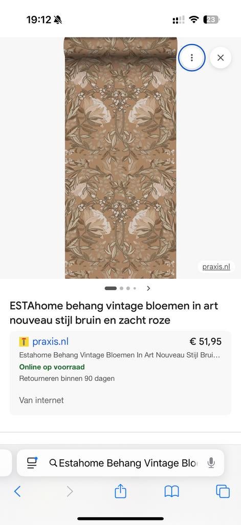 Nieuw! Vintage Art Nouveau Behang Bruin/Roze Bloemen, Ophalen of Verzenden, Bruin