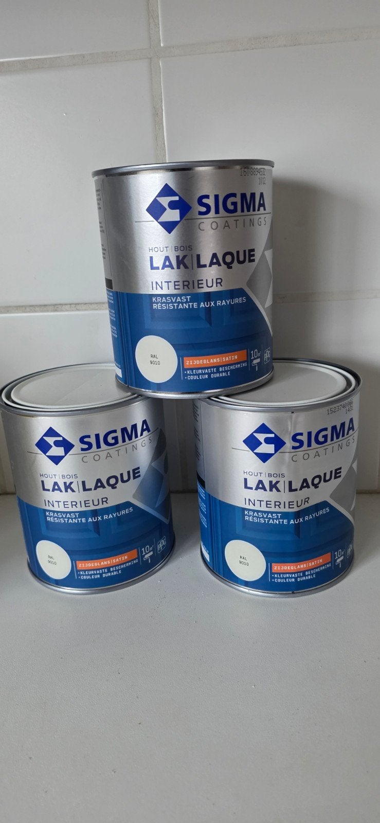 Sigma Lak Interieur RAL 9010 Zijdeglans 750ml, Wit, Nieuw, Ophalen of Verzenden, Lak