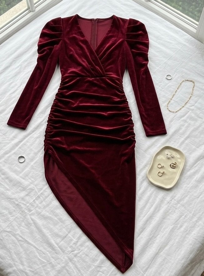 Elegant Burgundy Ruched Midi Dress - Size M - New, Kleding | Dames, Maat 38/40 (M), Nieuw, Ophalen of Verzenden, Rood