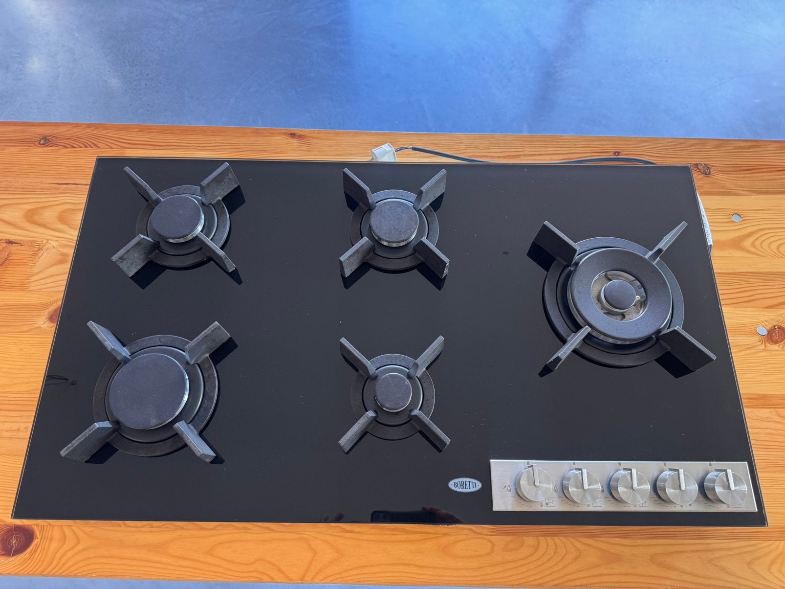Inbouw gas kookplaat 5 pits Boretti 90cm breed., Ophalen, Zo goed als nieuw, Inbouw, Gas