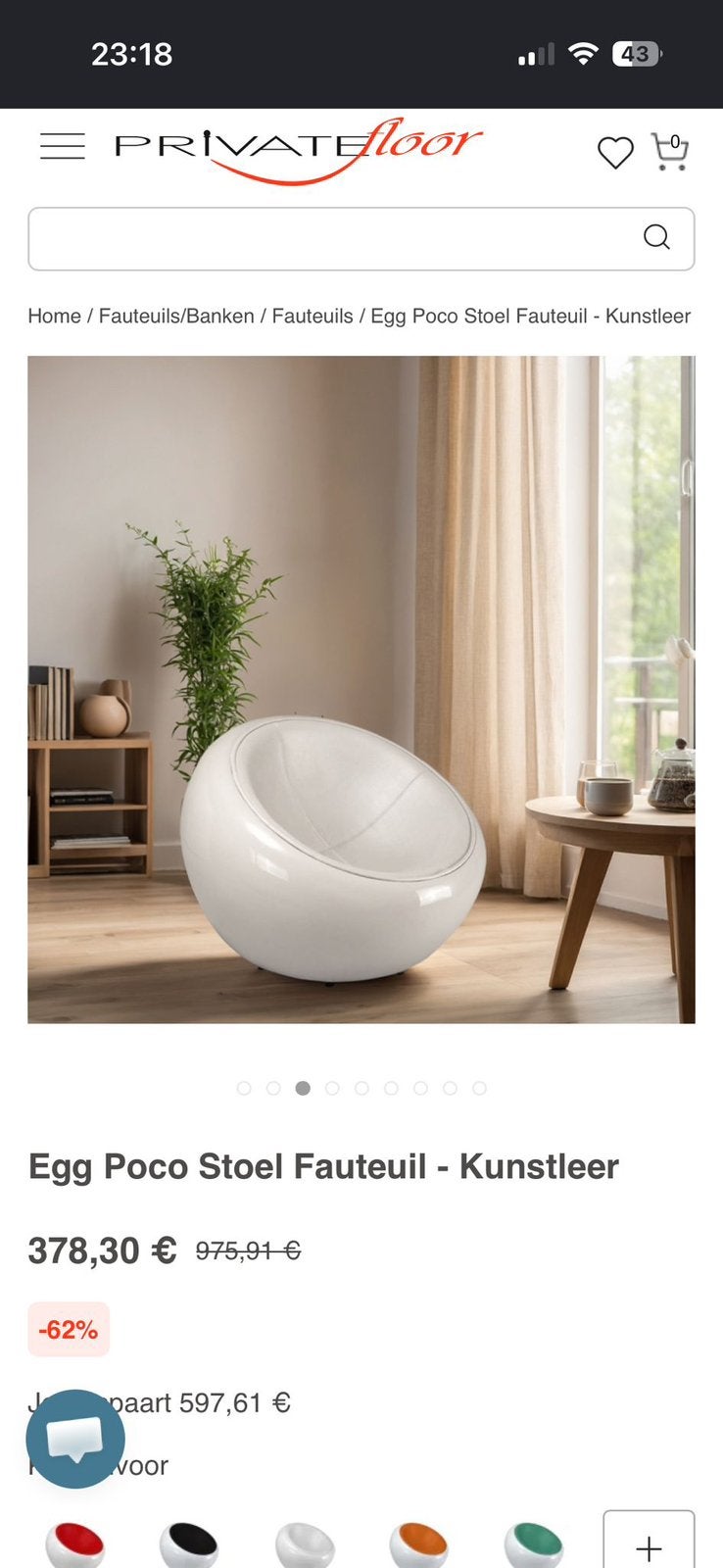 Egg poco stoel kunstleer, Ophalen, Gebruikt, Drie, Wit