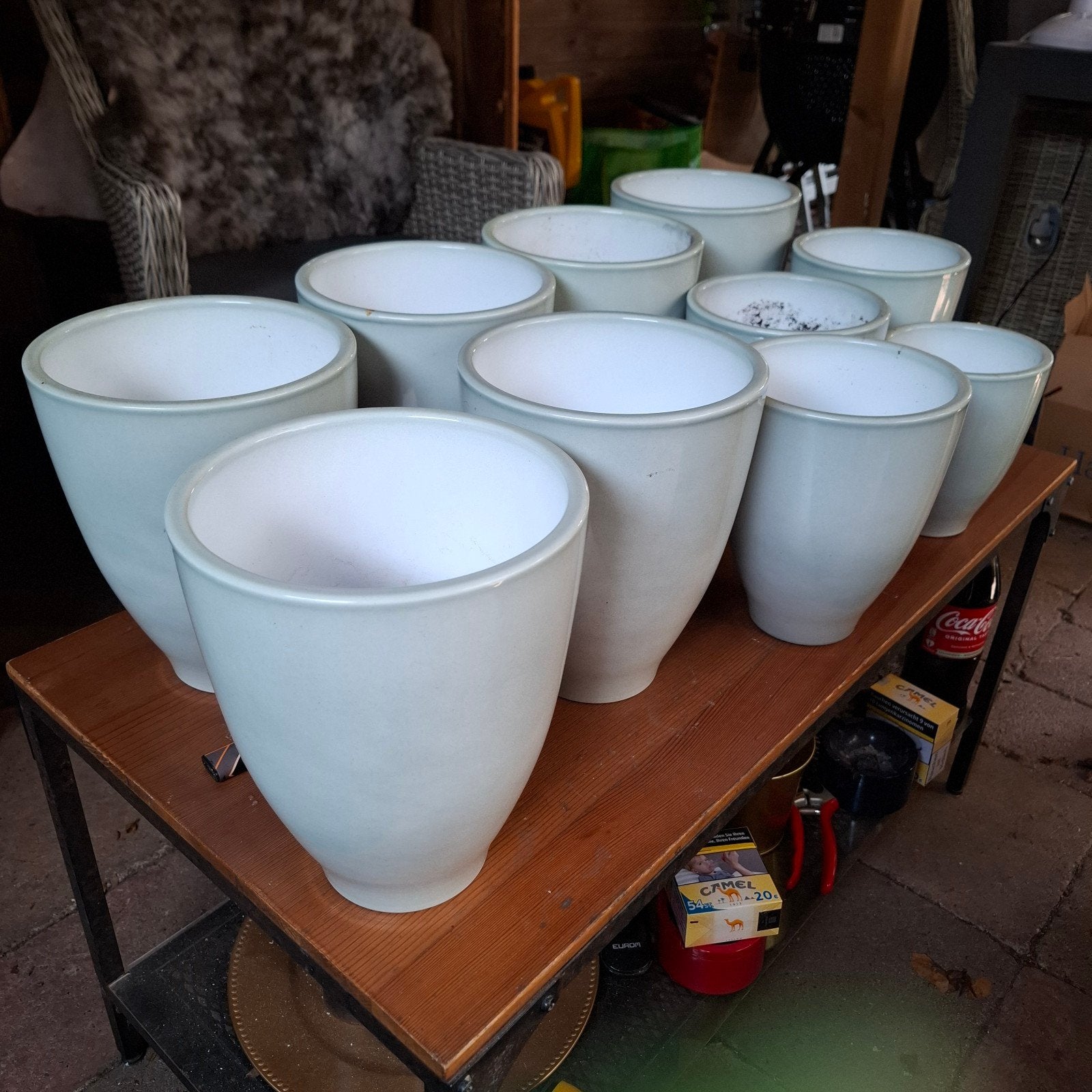 Set van 10 licht groene bloempotten, diverse maten, Ophalen