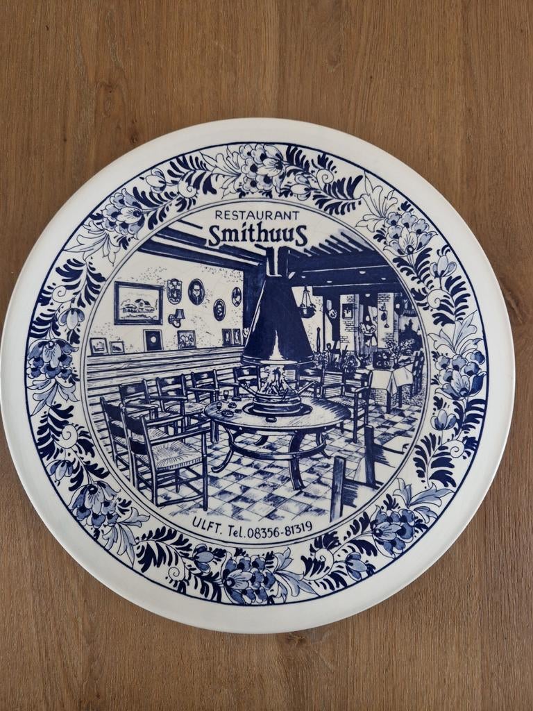 Antiek delft blauw wandbord 34cm, Ophalen of Verzenden