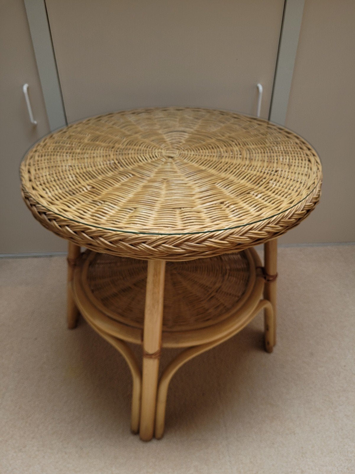 Bijzettafel rotan - boho - vintage, Minder dan 55 cm, Rond, Zo goed als nieuw, Vintage boho rotan